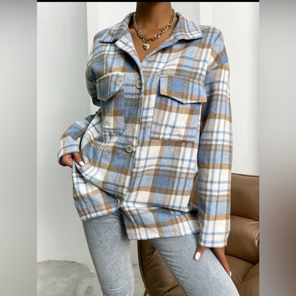 Plaid Flap Pocket Drop Shoulder Overcoat - Picture 3 of 7